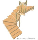 Лестница с поворотом  на 180°  с забежными ступенями с подступенками